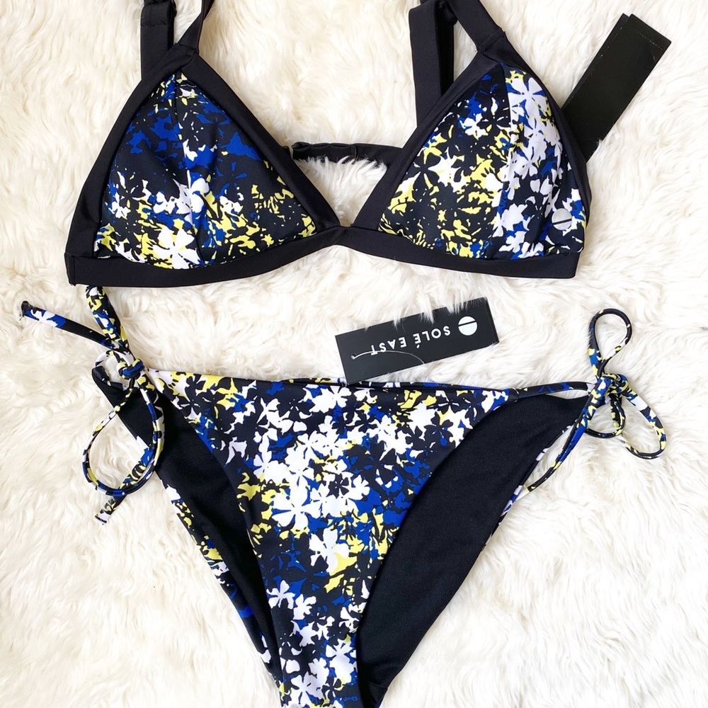 Sole east black floral print bikini NWT XL